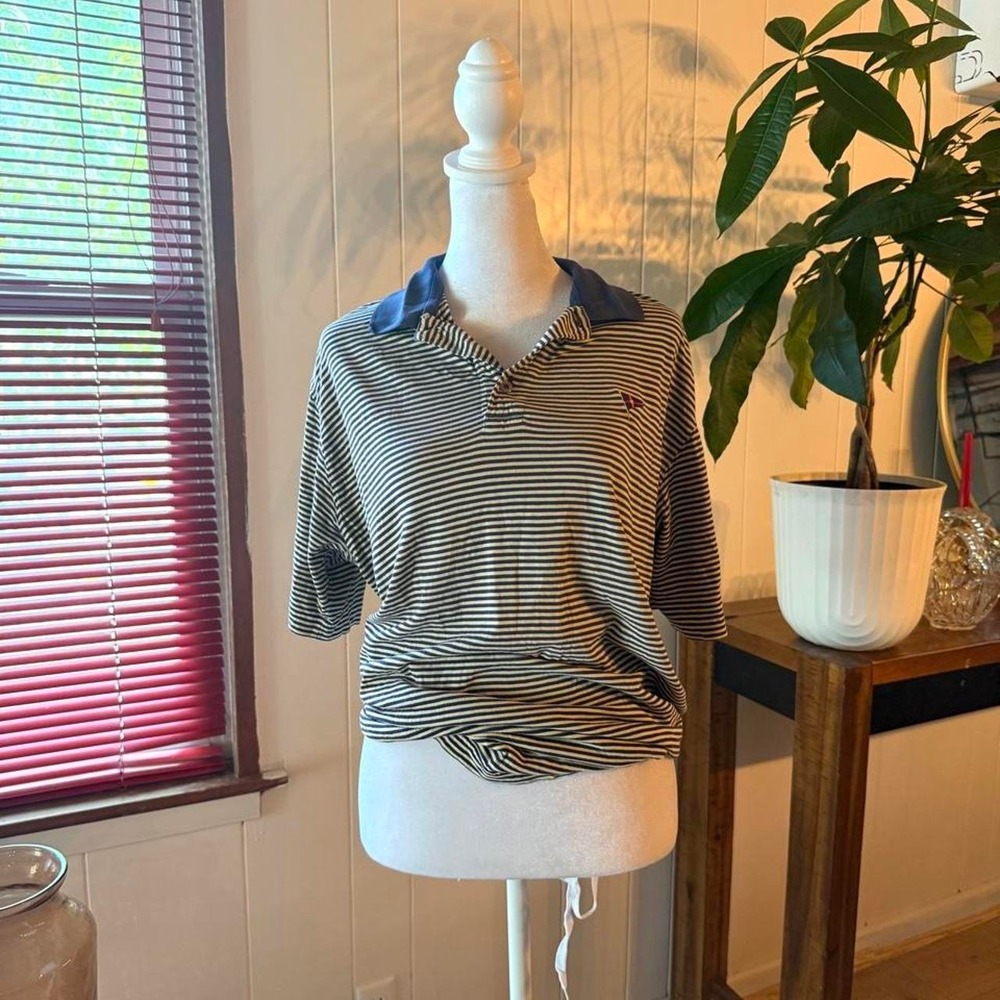 Peru Unlimited Navy Stripped Polo Shirt Pima Cotton Men's Size Large
